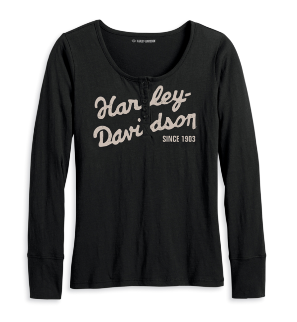 Harley-Davidson Damen Henley Shirt Suspension Scoop Neck noir