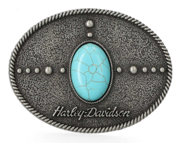 Boucle de ceinture en pierre turquoise pour femme Harley-Davidson®, finition nickel antique