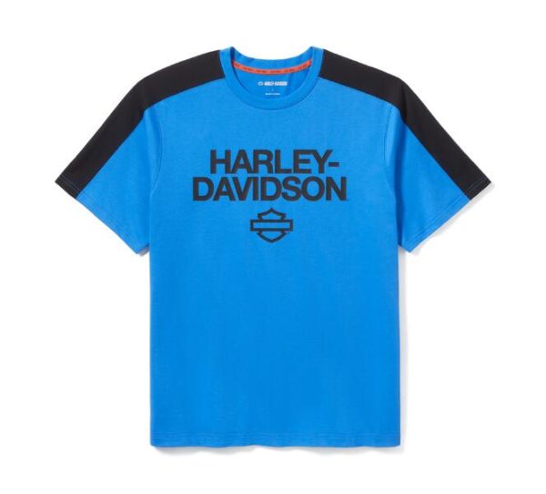 T-shirt HD TECH Coolmax pour homme – Colorblock – Bleu nébuleuse et noir Harley