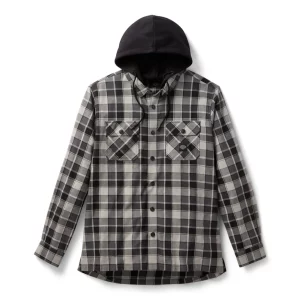 Chemise à manches longues à capuche et à carreaux