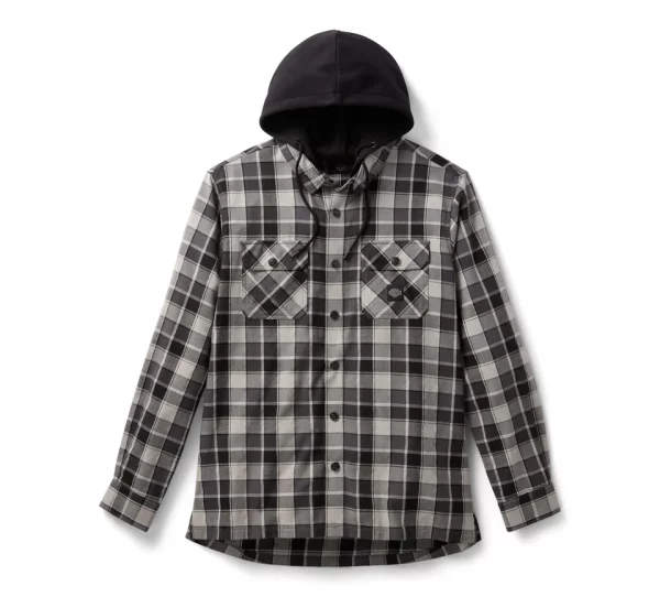 Chemise à manches longues à capuche et à carreaux