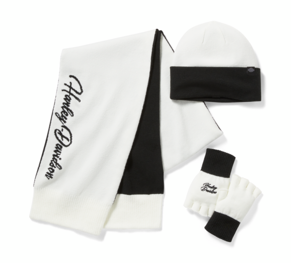 ENSEMBLE BONNET ECHARPE MITAINE NOIR ET BLANC