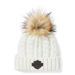 Bonnet à pompon avec patch en cuir