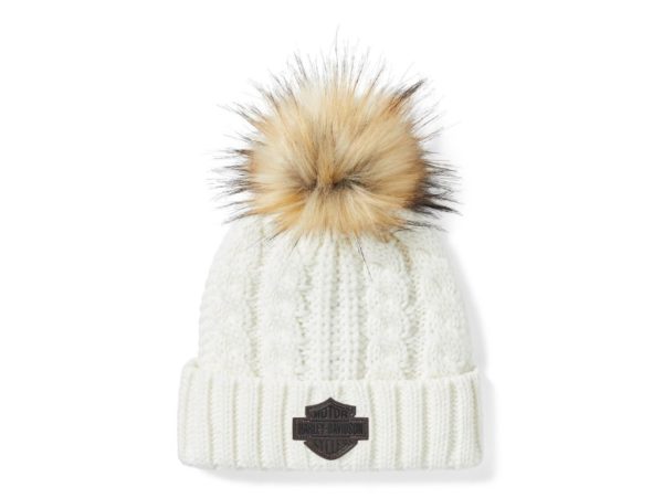 Bonnet à pompon avec patch en cuir