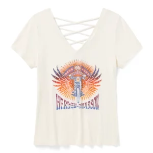 T-shirt à manches courtes Bling Sunset Ride à dos lacé - Cloud Dancer