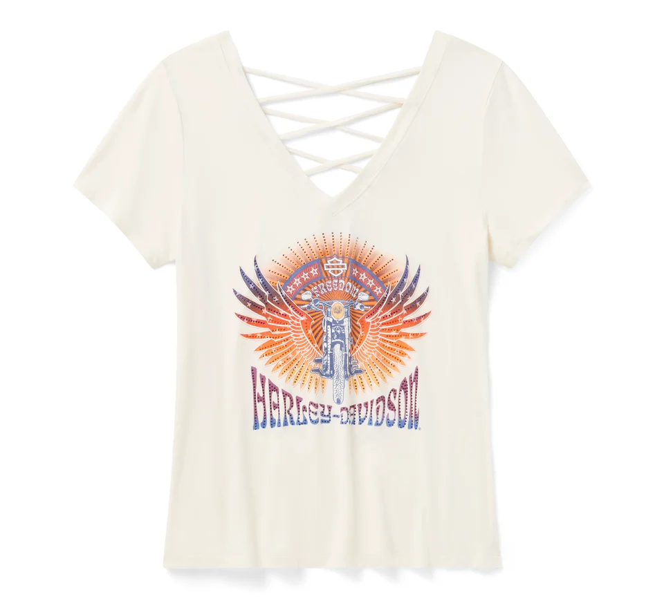 T-shirt à manches courtes Bling Sunset Ride à dos lacé - Cloud Dancer