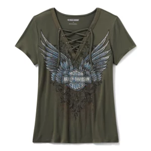 T-shirt à manches courtes Bling Dark Angel à lacets sur le devant - Grape Leaf