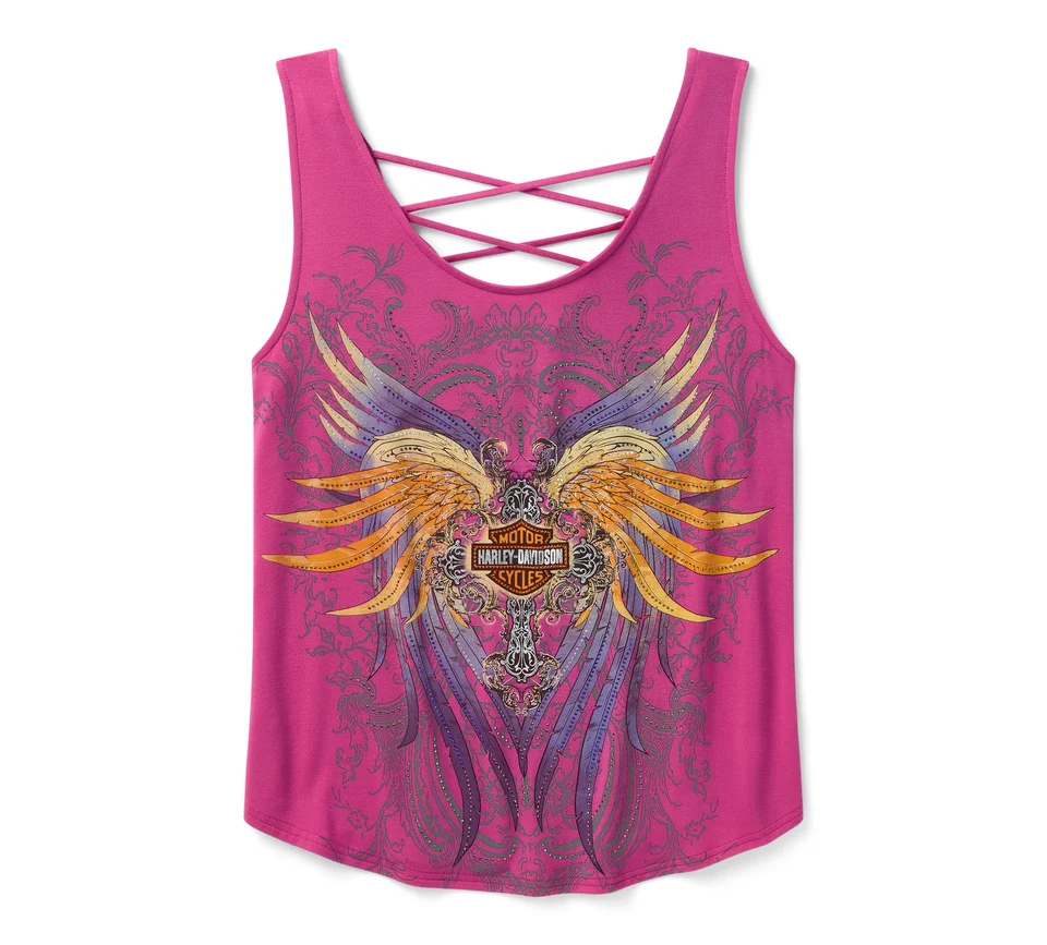 Débardeur Bling H-D® Moto Wings à dos lacé - Fuchsia