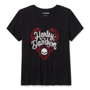 T-shirt Bling H-D Roses à manches courtes et col en V