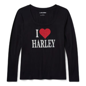 T-shirt Bling I Love Harley à manches longues pour femmes - Harley Black