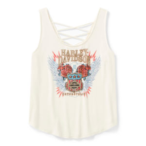 Débardeur Bling H-D Road Trip à lacets dans le dos pour femmes - Cloud Dancer