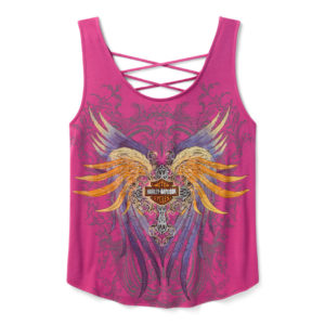 Débardeur Bling H-D® Moto Wings à dos lacé - Fuchsia