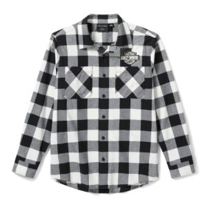 Style à carreaux en flanelle Bar & Shield pour hommes - Plaid - Harley Black & Cloud Dancer