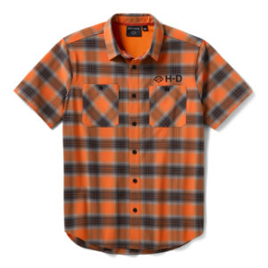 Chemise extensible H-D TECH Vented pour hommes - Plaid - Harley Orange & Harley Black