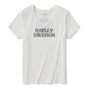 T-shirt à col en V Willie G Skull Bling pour femmes - Cloud Dancer