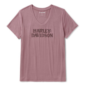 T-shirt à col en V Willie G Skull Bling pour femmes - Nostalgia Rose