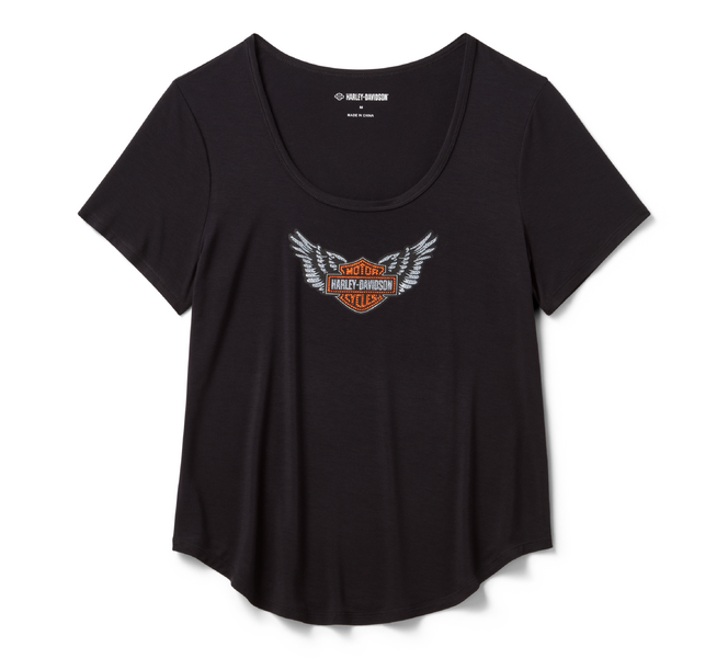 T-shirt à col rond Winged Bling pour femmes - Harley Black