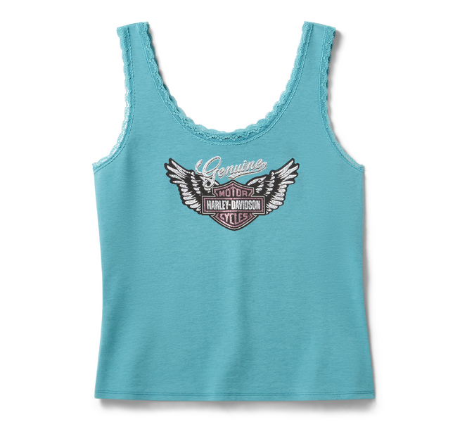 Débardeur en dentelle ailé et tape-à-l’œil pour femmes - Rustic Teal