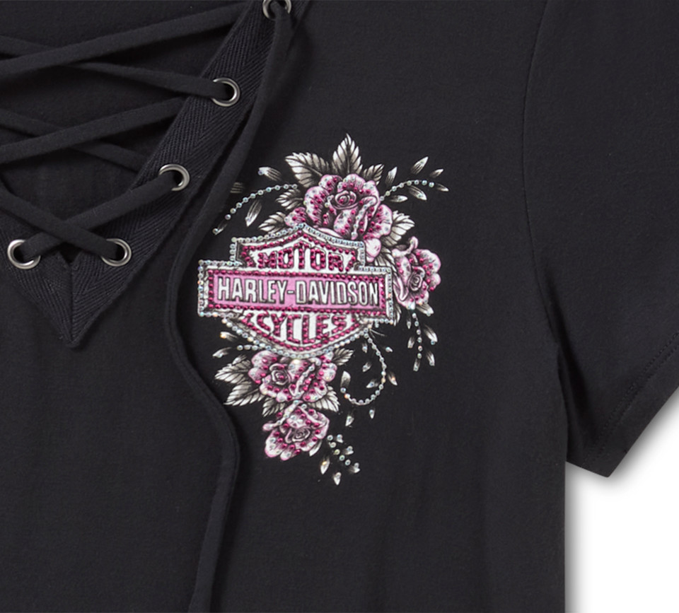 T-shirt Bling Angel Wings à manches courtes et laçage sur le devant pour femmes - Harley Black – Image 4