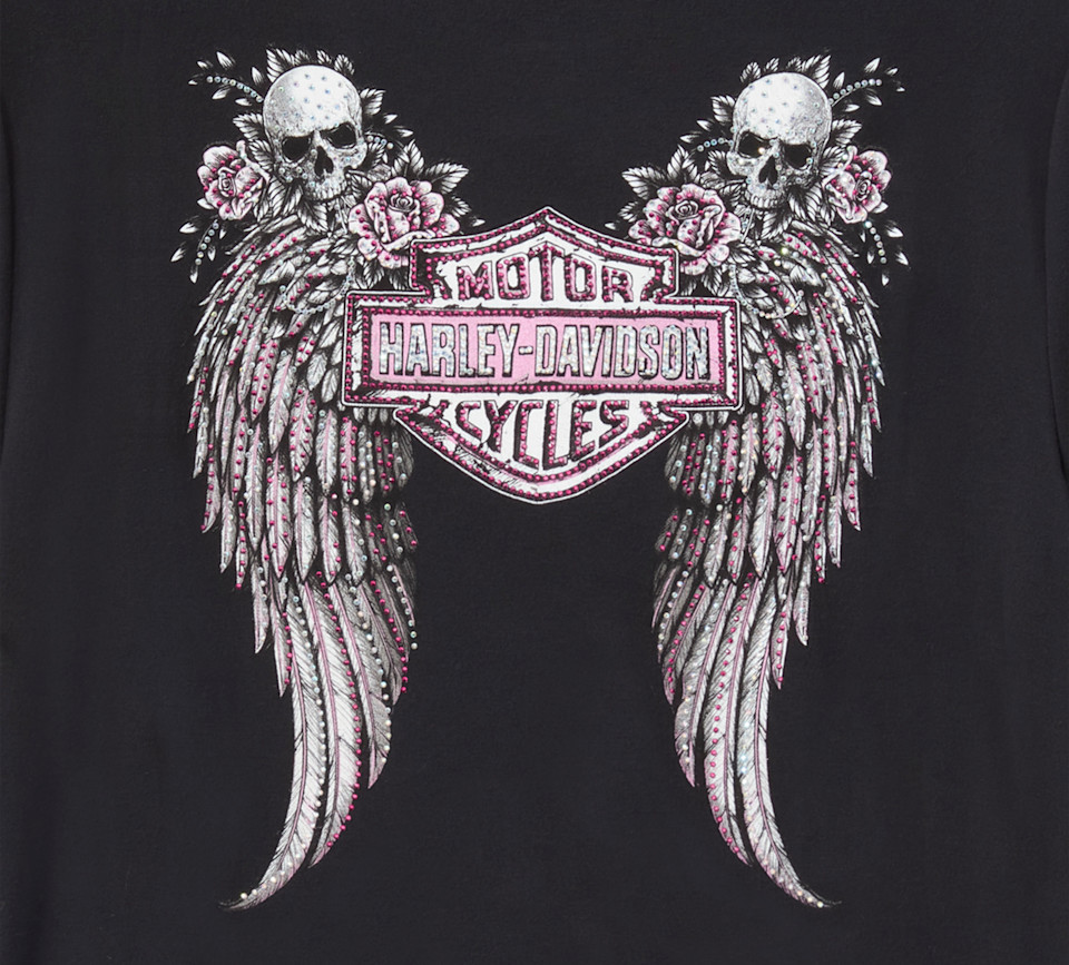 T-shirt Bling Angel Wings à manches courtes et laçage sur le devant pour femmes - Harley Black – Image 3