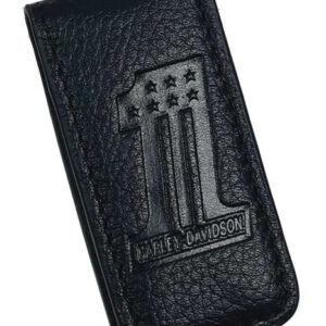 Pince à billets magnétique en cuir noir uni avec logo n° 1 Harley-Davidson®