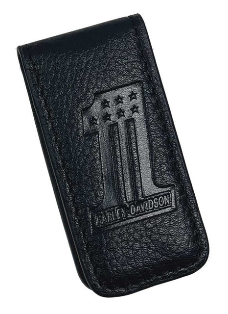 Pince à billets magnétique en cuir noir uni avec logo n° 1 Harley-Davidson®