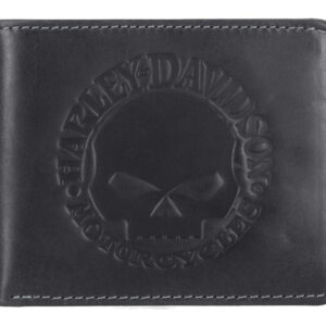 Portefeuille en cuir noir Harley-Davidson® avec logo tête de mort Willie G