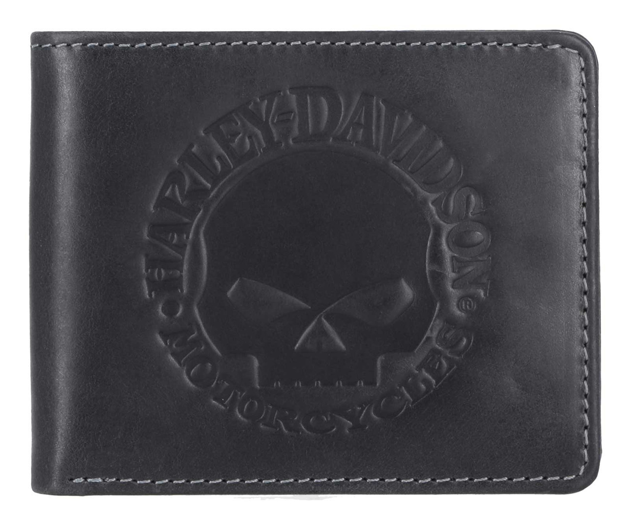 Portefeuille en cuir noir Harley-Davidson® avec logo tête de mort Willie G