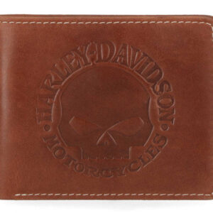 Portefeuille en cuir Cognac Brun Harley-Davidson® avec logo tête de mort Willie G