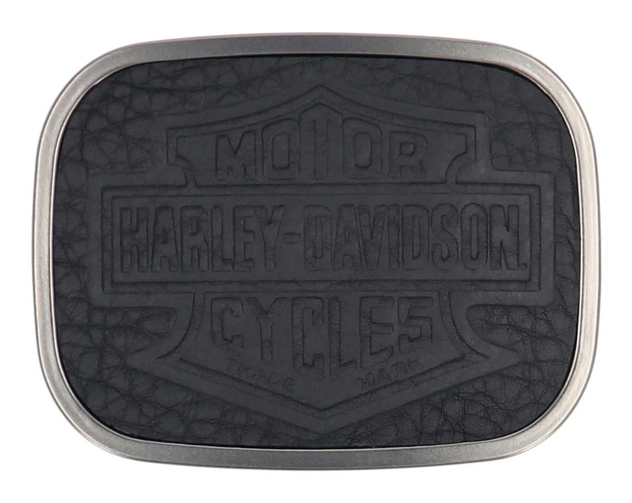 Boucle de ceinture Harley-Davidson® motif Bar & Shield, en cuir grainé noir.