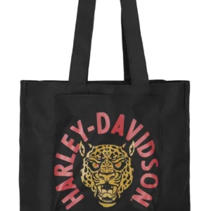 Sac cabas réversible Harley-Davidson® pour femme, motif guépard, noir, en polyester.