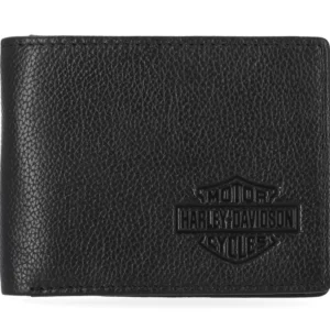 Portefeuille Harley-Davidson®, modèle classique en cuir véritable grainé noir.