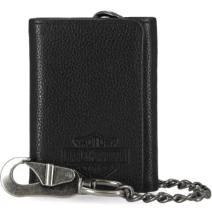 Portefeuille Harley-Davidson®, modèle Bar & Shield Core Pebble Chain, à trois volets, noir