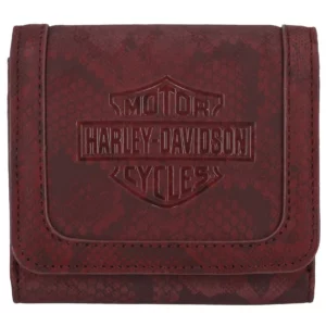 Portefeuille Harley-Davidson® pour femme, motif serpent Bar & Shield, avec indexeur RFID, rouge rhum