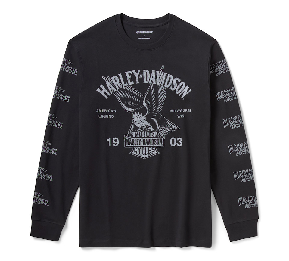 T-shirt imprimé à manches longues H-D American Classic Eagle pour hommes - Harley Black