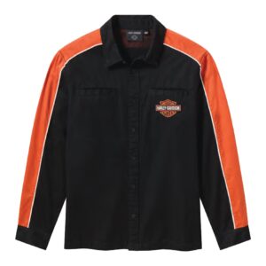 Chemise à manches longues Harley-Davidson, modèle essentiel pour les mécaniciens, noire et orange