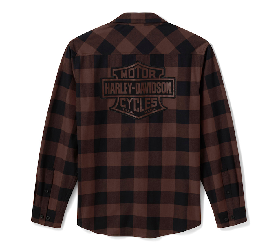 Chemise en flanelle à carreaux Buffalo Classic pour homme HD - Café et noir Harley – Image 2