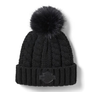 Bonnet en cuir Patch Pom p- Harley Black