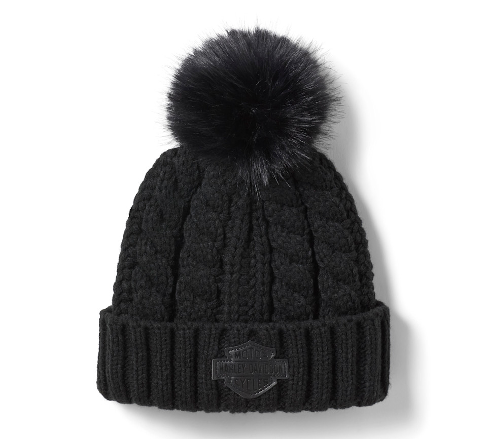Bonnet en cuir Patch Pom p- Harley Black