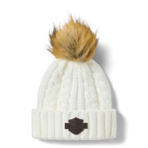 Bonnet à pompon et patch en cuir - Cloud Dancer