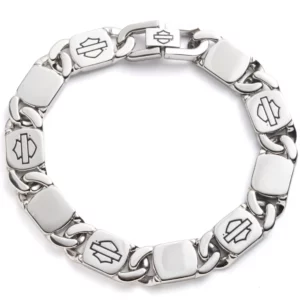 Bracelet gourmette plat en acier inoxydable Harley-Davidson pour homme, modèle Bar & Shield