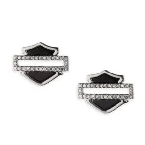 Boucles d'oreilles Bar & Shield avec onyx noir et pavé de cristaux.