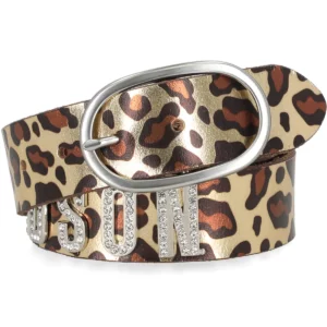 Ceinture en cuir Harley Davidson, imprimé léopard , ornée de strass