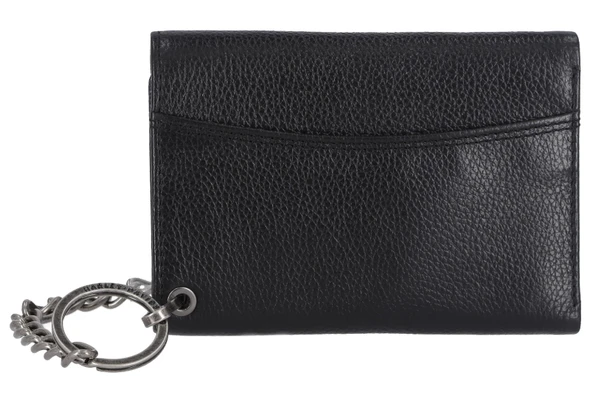 Portefeuille en cuir noir à trois volets avec chaîne – Image 3